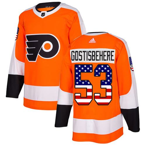 Adidas Flyers #53 Shayne Gostisbehere Orange Home Authentic USA Flag Stitched Youth NHL Jersey - Click Image to Close